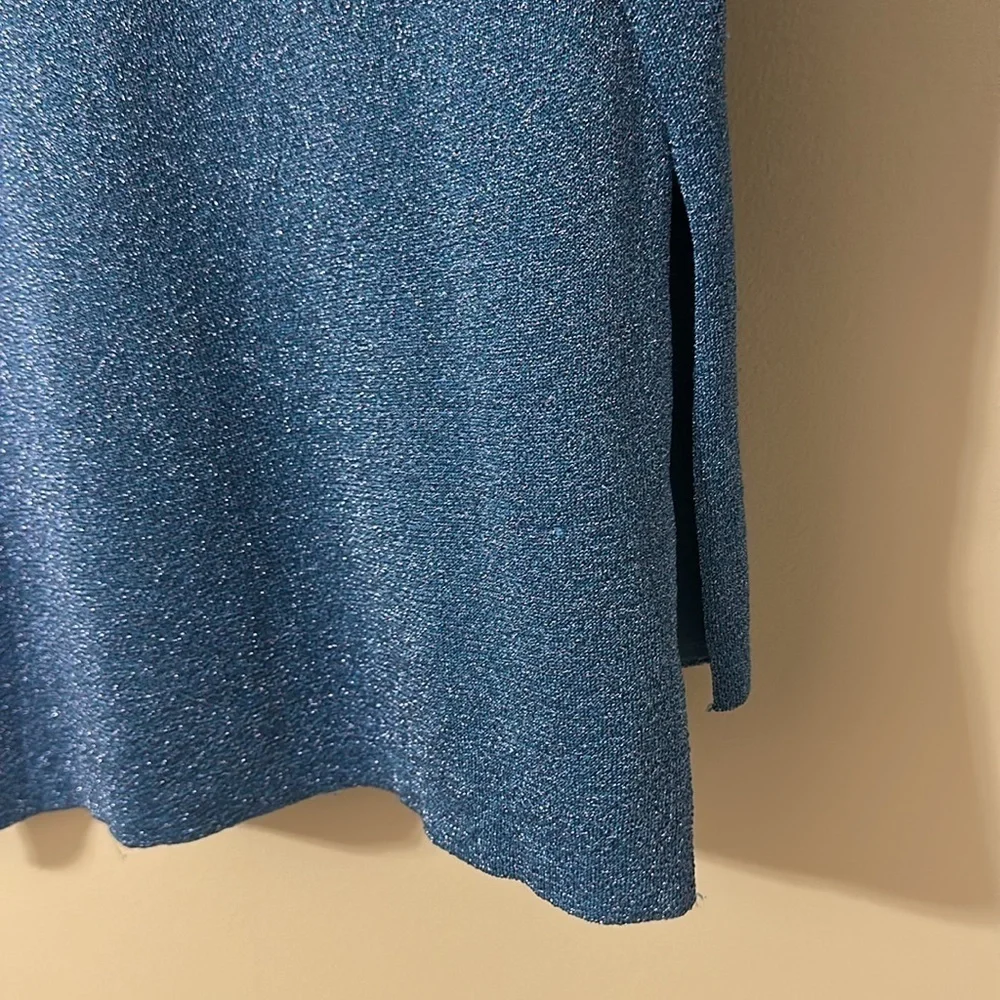 J. Crew Womens Blue Sparkle Knit Side Slit Sweater Sz Small Party Boho Coastal